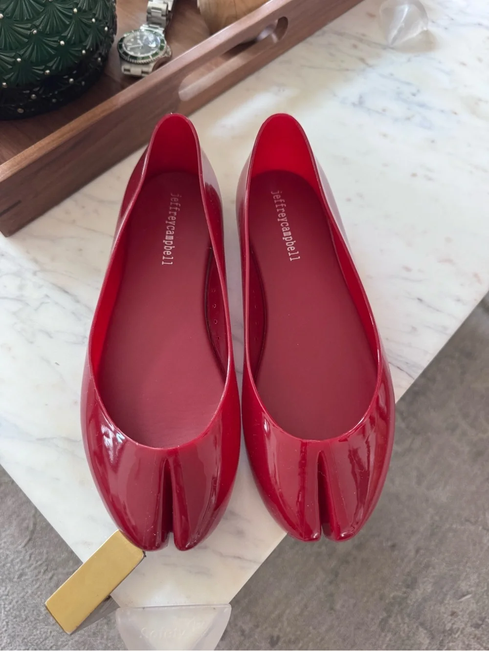Jeffrey Campbell Red Patent Split-Toe Ballet Flats - Glossy Red